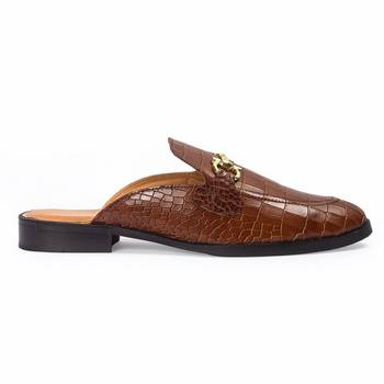 Brown solid leather mules 2