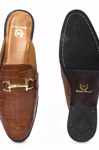 Brown solid leather mules