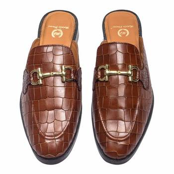 Brown solid leather mules 4