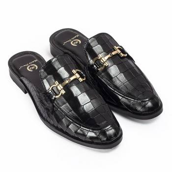 Black solid leather mules 1