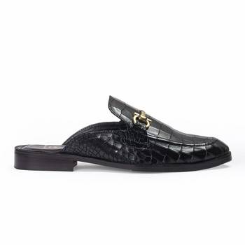 Black solid leather mules 2