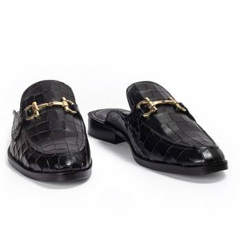 Black solid leather mules 3
