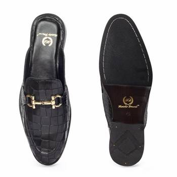 Black solid leather mules 4