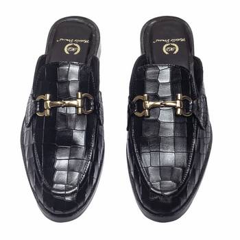 Black solid leather mules 5