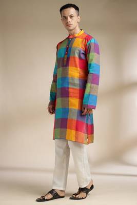 Multicolor woven cotton kurta set 1