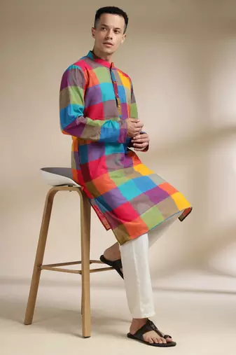Multicolor woven cotton kurta set