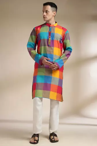 Multicolor woven cotton kurta set