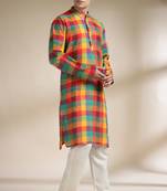 Multicolor woven cotton kurta set