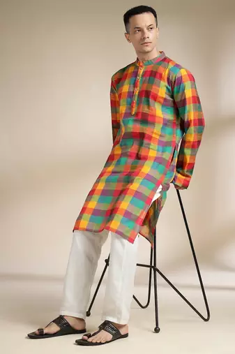 Multicolor woven cotton kurta set