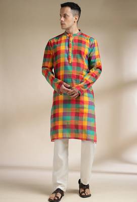 Multicolor woven cotton kurta set 3