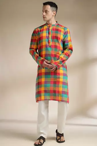 Multicolor woven cotton kurta set