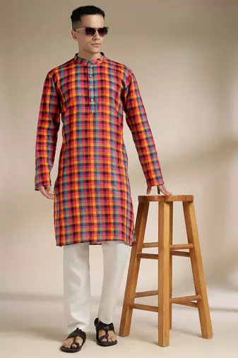 Multicolor woven cotton kurta set