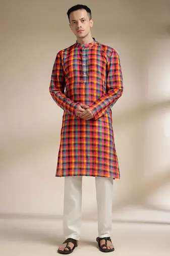 Multicolor woven cotton kurta set