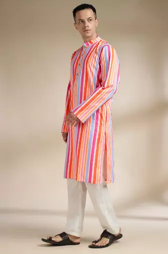 Multicolor woven cotton kurta set