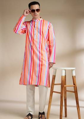 Multicolor woven cotton kurta set 3