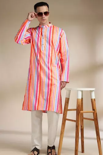 Multicolor woven cotton kurta set