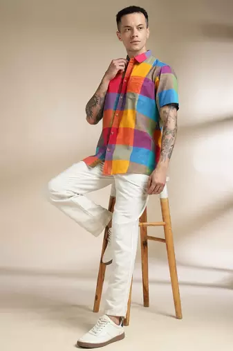 Multicolor woven cotton kurta set