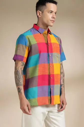 Multicolor woven cotton kurta set