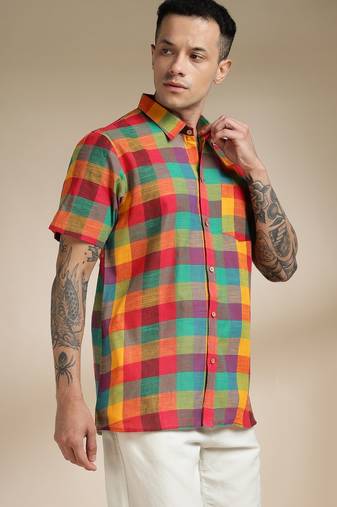 Multicolor woven cotton shirt