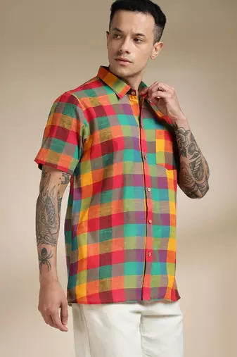 Multicolor woven cotton shirt
