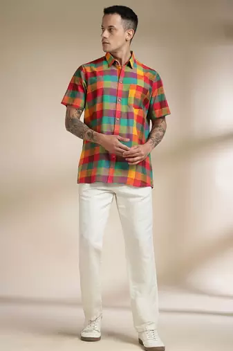 Multicolor woven cotton shirt