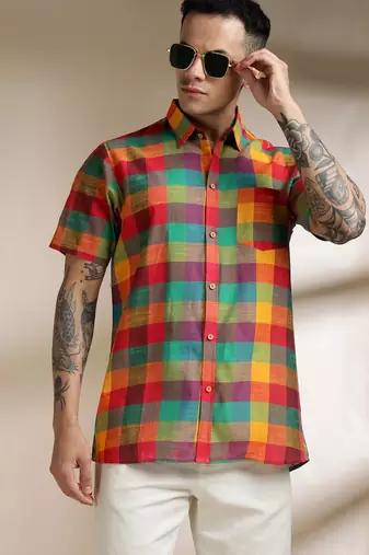Multicolor woven cotton shirt