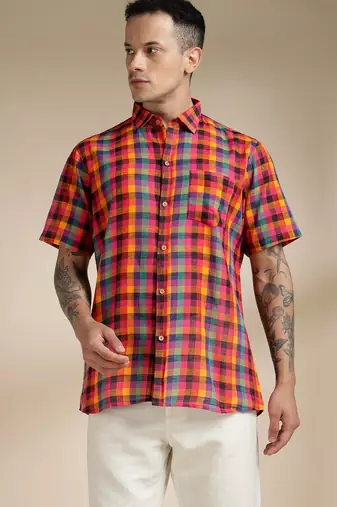 Multicolor woven cotton shirt