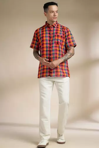 Multicolor woven cotton shirt