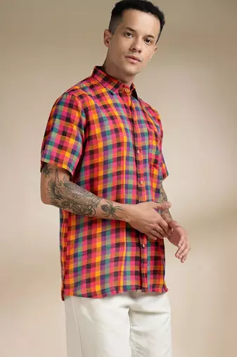Multicolor woven cotton shirt