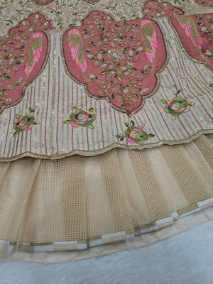 Designer Slub Silk Embroidered Peach Pink Elegance Lehenga Choli With Dupatta 5