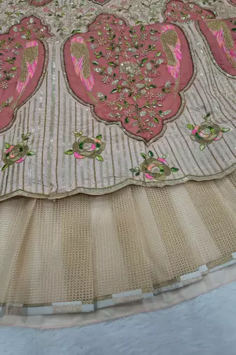 Designer Slub Silk Embroidered Peach Pink Elegance Lehenga Choli With Dupatta