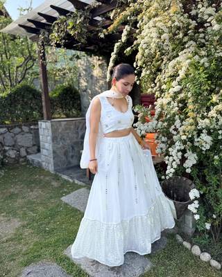 off white zari and sequins embroidered georgette lehenga choli 7