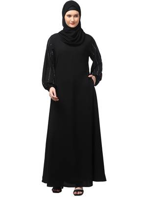 embroidered sleeve  with elastic  a line matt nida abaya with hjab 1