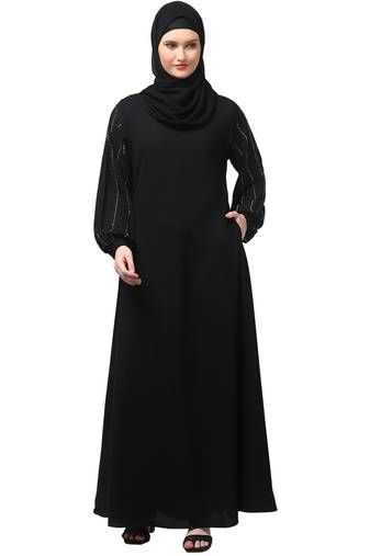 embroidered sleeve  with elastic  a line matt nida abaya with hjab