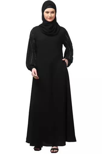 embroidered sleeve  with elastic  a line matt nida abaya with hjab