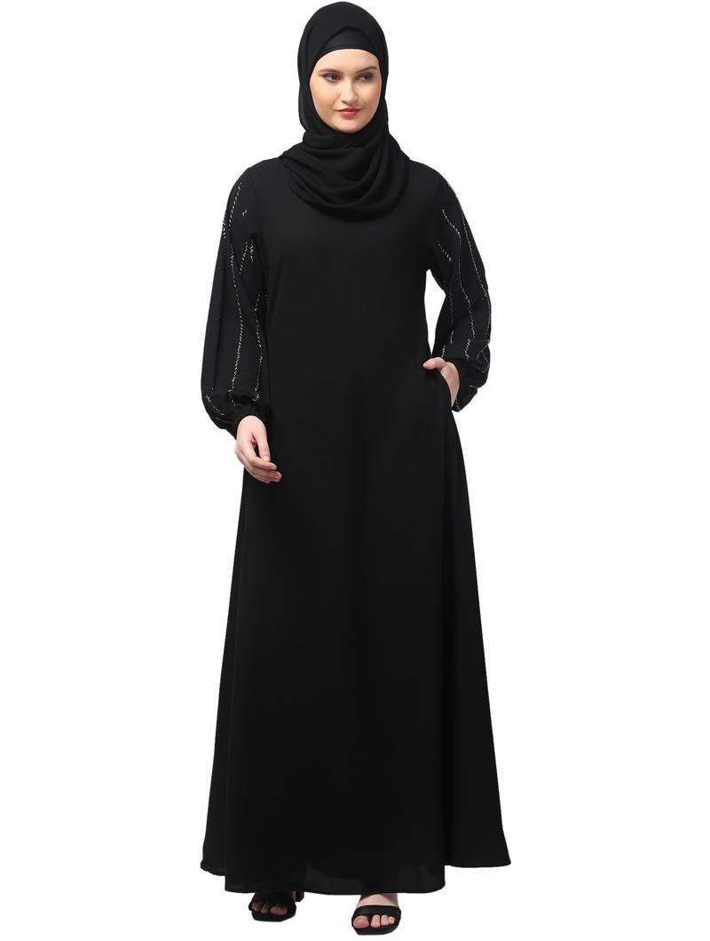 embroidered sleeve  with elastic  a line matt nida abaya with hjab