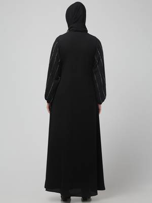 embroidered sleeve  with elastic  a line matt nida abaya with hjab 2