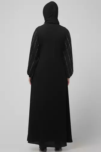 embroidered sleeve  with elastic  a line matt nida abaya with hjab