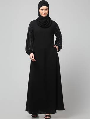 embroidered sleeve  with elastic  a line matt nida abaya with hjab 3
