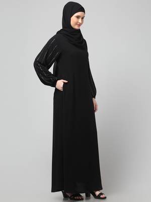 embroidered sleeve  with elastic  a line matt nida abaya with hjab 4