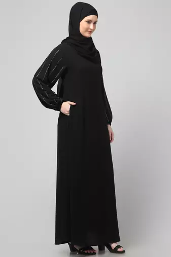 embroidered sleeve  with elastic  a line matt nida abaya with hjab