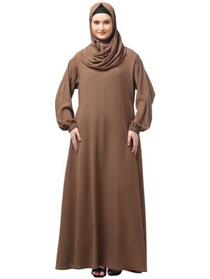 embroidered sleeve  with elastic  a line matt nida abaya with hijab 1