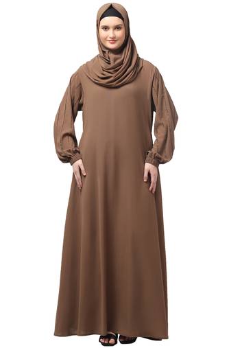 embroidered sleeve  with elastic  a line matt nida abaya with hijab