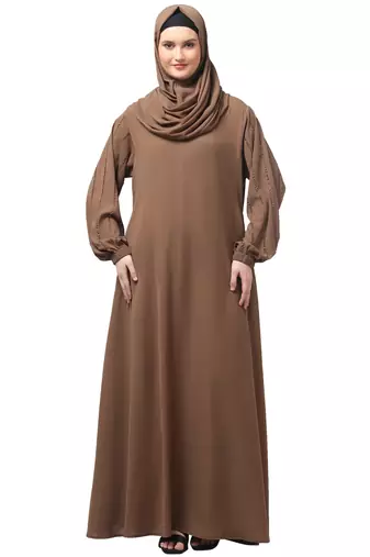 embroidered sleeve  with elastic  a line matt nida abaya with hijab