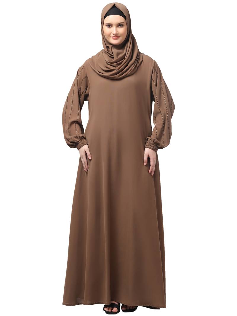 embroidered sleeve  with elastic  a line matt nida abaya with hijab