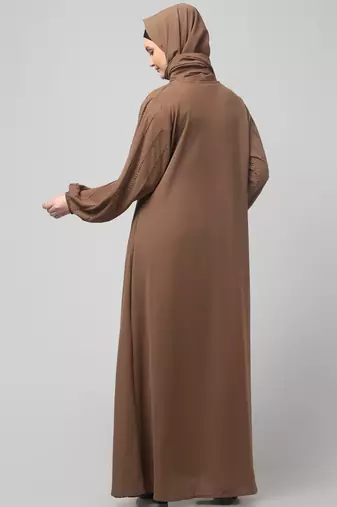 embroidered sleeve  with elastic  a line matt nida abaya with hijab