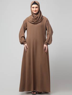 embroidered sleeve  with elastic  a line matt nida abaya with hijab 3