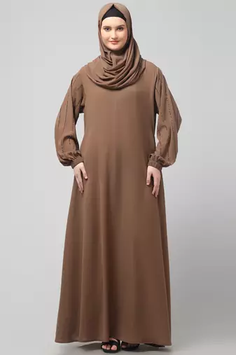 embroidered sleeve  with elastic  a line matt nida abaya with hijab