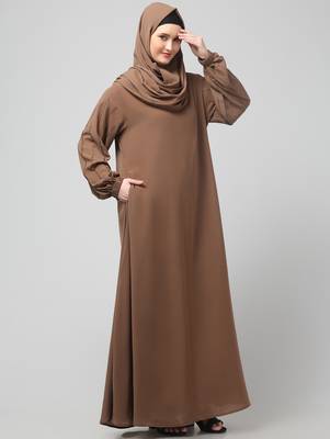 embroidered sleeve  with elastic  a line matt nida abaya with hijab 4