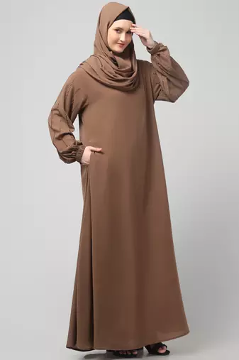 embroidered sleeve  with elastic  a line matt nida abaya with hijab